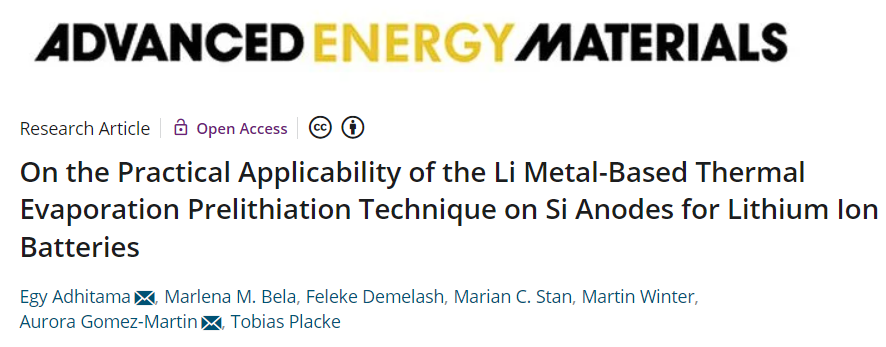 AEM：熱蒸發(fā)預(yù)鋰化技術(shù)在鋰離子電池Si負(fù)極上的實際應(yīng)用