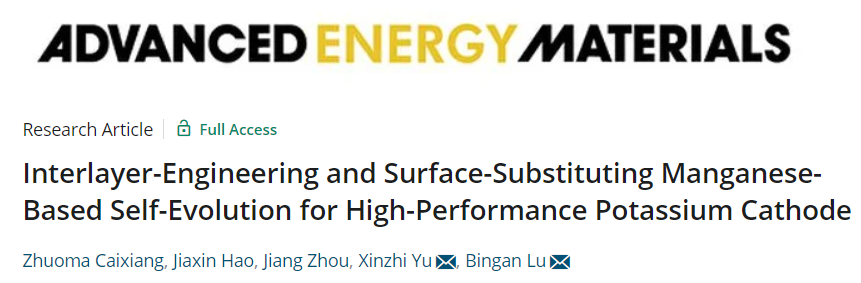 魯兵安/于馨AEM：高性能鉀正極的層間工程和表面取代錳基自演化