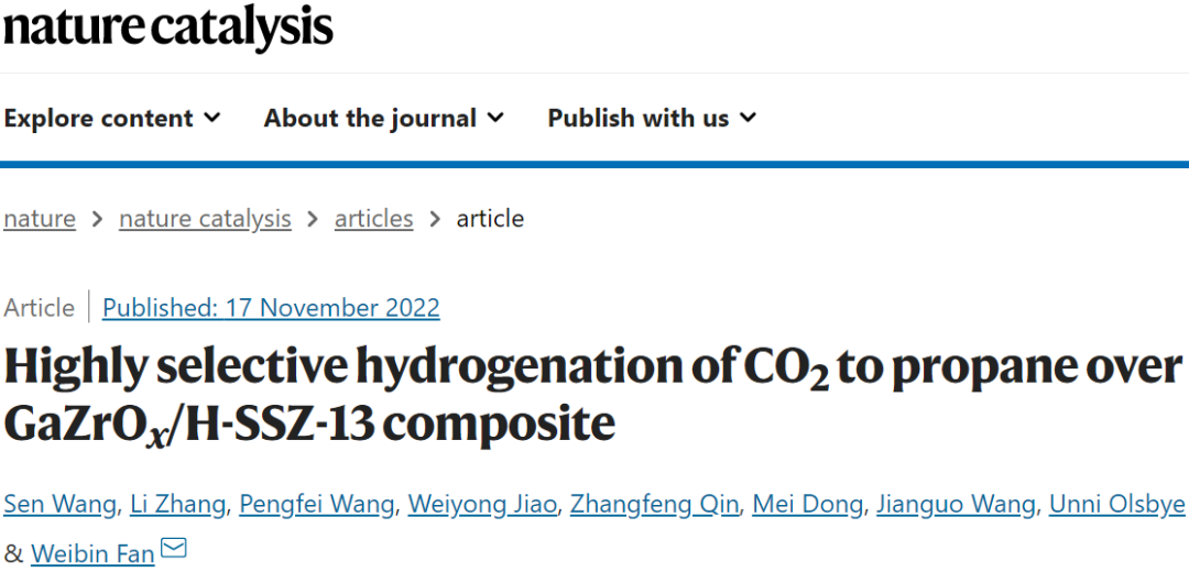 中科院煤化所樊衛(wèi)斌，最新Nature Catalysis！