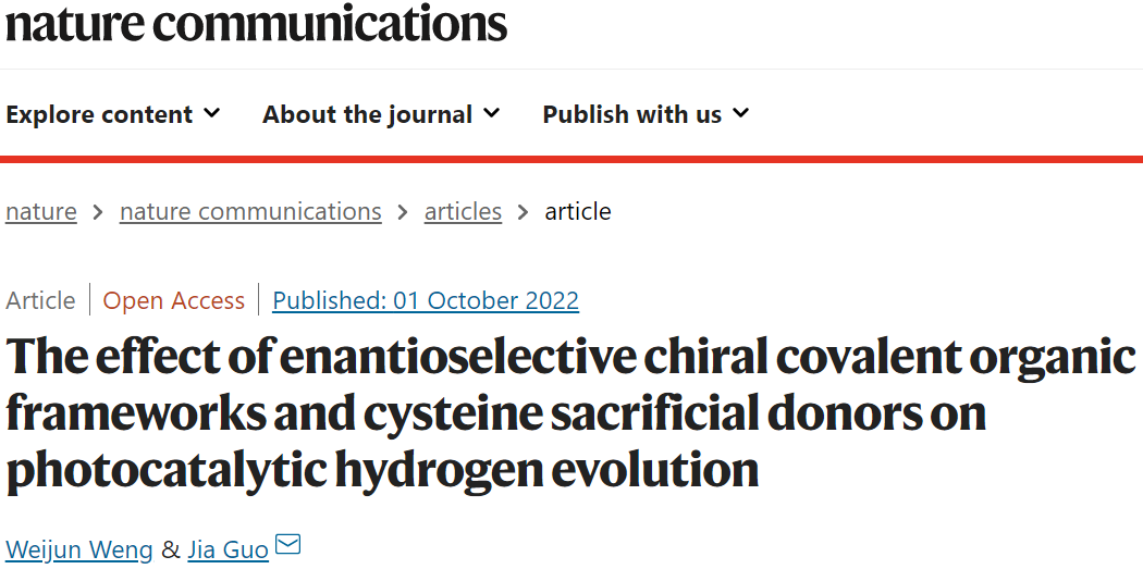 Nature子刊：手性COFs和半胱氨酸犧牲供體對光催化HER的影響