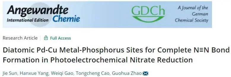 同濟(jì)趙國(guó)華Angew.: 首次報(bào)道！Pd-Cu金屬-磷位點(diǎn)在光電化學(xué)NO3-還原中完全形成N≡N鍵