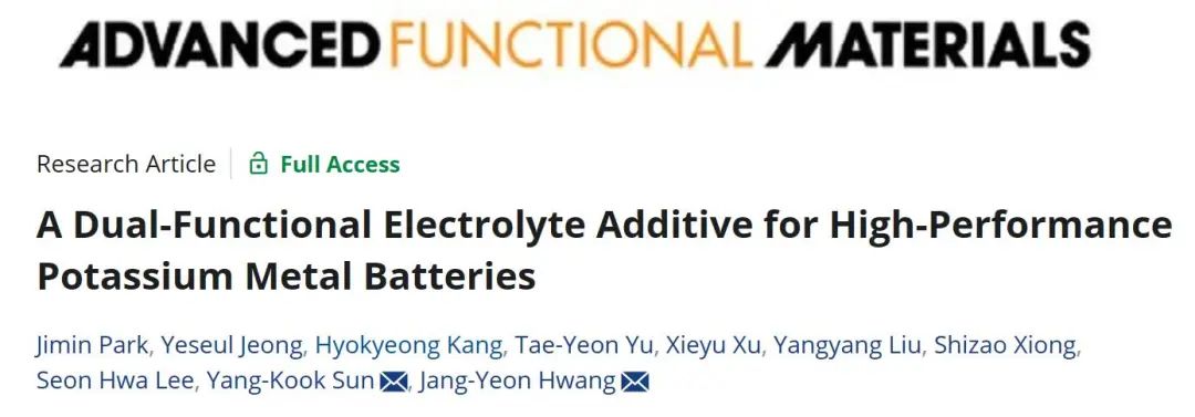 ?AFM：用于高性能鉀金屬電池的雙功能電解液添加劑