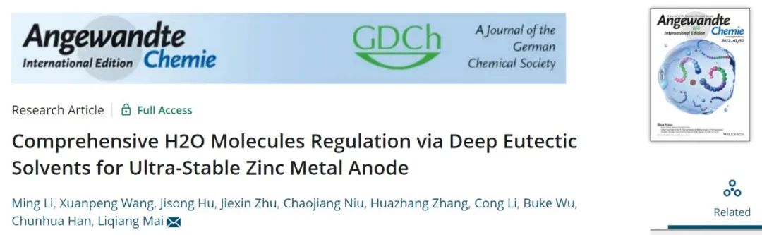 麥立強(qiáng)Angew.：基于深共晶溶劑的超穩(wěn)定鋅金屬負(fù)極，可循環(huán)8300h