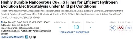 ?ACS Catalysis：納米多孔Cu2-xS膜在中性環(huán)境下實(shí)現(xiàn)高效析氫