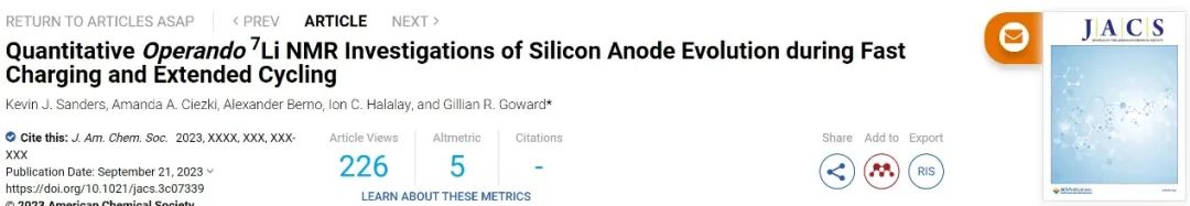 ?JACS：快充和長循環(huán)期間中硅負極演變的原位NMR研究