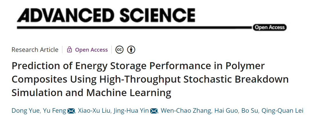 Adv. Sci.: 高通量隨機擊穿模擬+機器學(xué)習(xí)預(yù)測聚合物復(fù)合材料的儲能性能