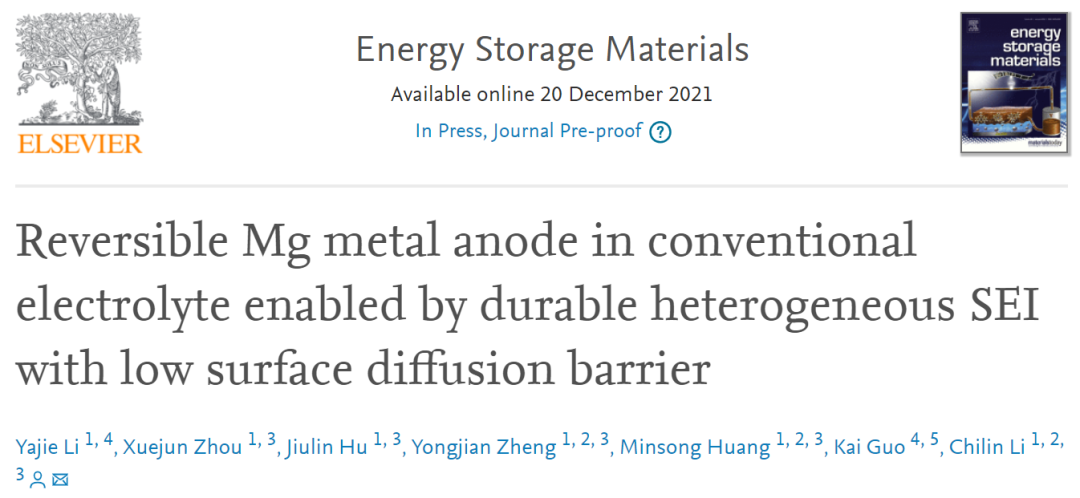 上硅所李馳麟EnSM: 耐用異質(zhì)SEI實現(xiàn)傳統(tǒng)電解液中的可逆鎂金屬負極