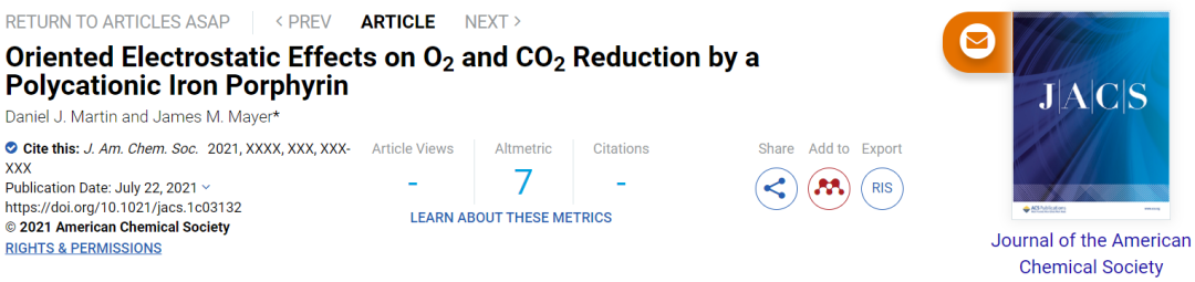 JACS：聚陽(yáng)離子鐵卟啉對(duì)O2和CO2還原的定向靜電效應(yīng)