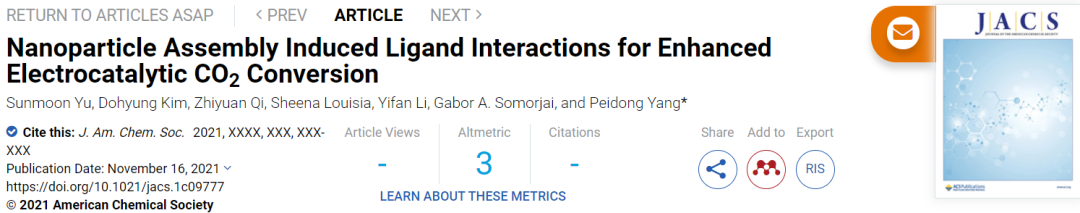 楊培東JACS：納米顆粒組裝誘導(dǎo)配體相互作用增強(qiáng)電催化CO2轉(zhuǎn)化