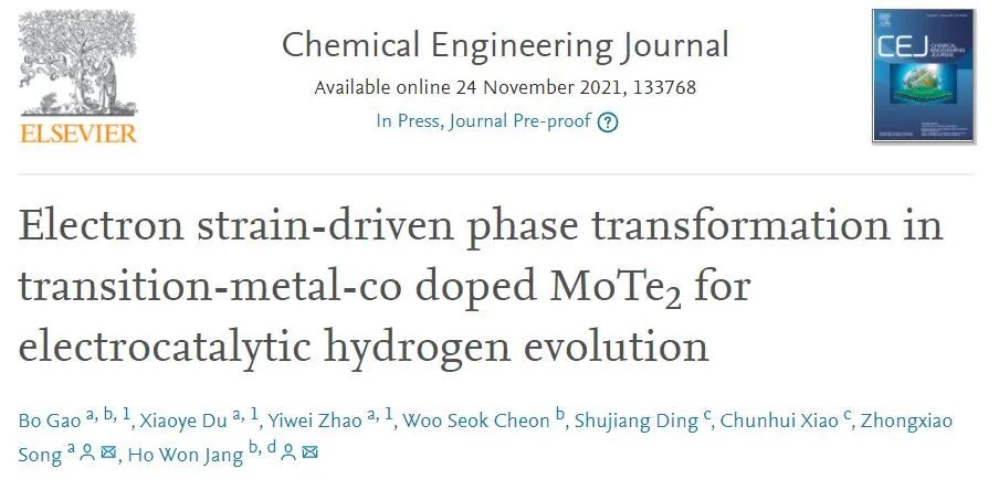 西交/首爾國立Chem. Eng. J.: 電子應(yīng)變驅(qū)動相變：Co摻雜MoTe2用于電催化HER