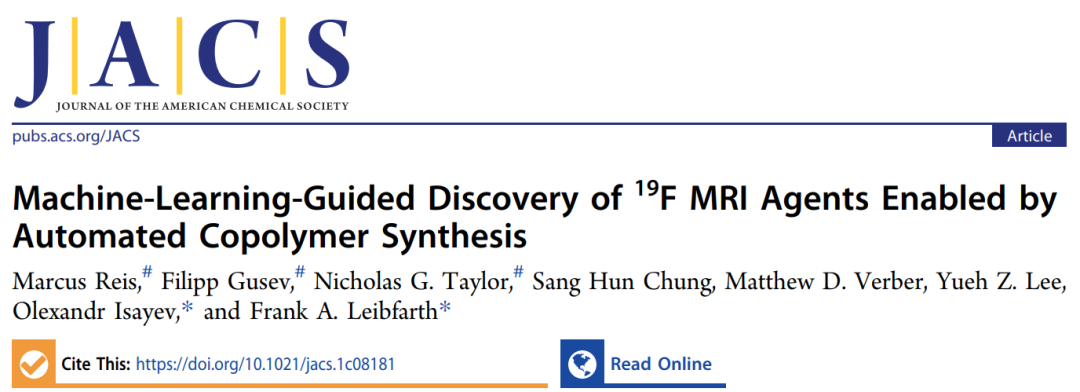 北卡羅來(lái)納大學(xué)/卡內(nèi)基梅隆大學(xué)JACS：機(jī)器學(xué)習(xí)指導(dǎo)下的19F磁共振成像試劑的自動(dòng)合成