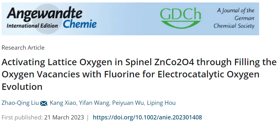 劉兆清教授Angew.：引入F，ZnCo2O4助力電催化OER