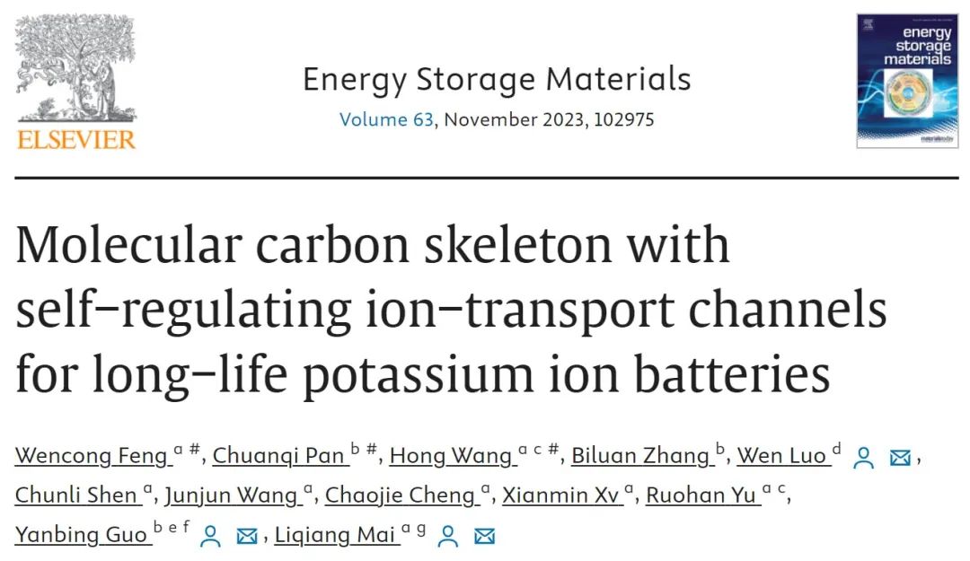 ?麥立強/郭彥炳EnSM：具有自調節(jié)離子傳輸通道的分子碳骨架用于長壽命鉀離子電池