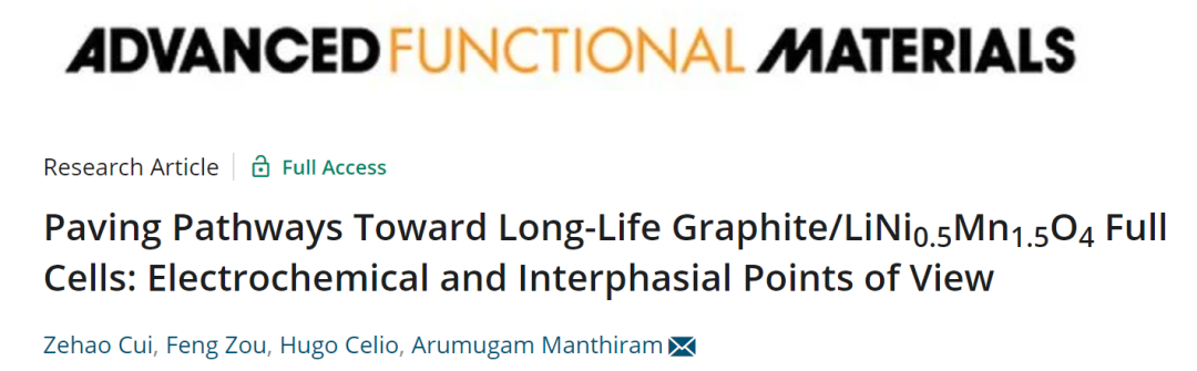 Arumugam Manthiram教授AFM：預(yù)循環(huán)+預(yù)鋰化實(shí)現(xiàn)長壽命石墨/LNMO電池！