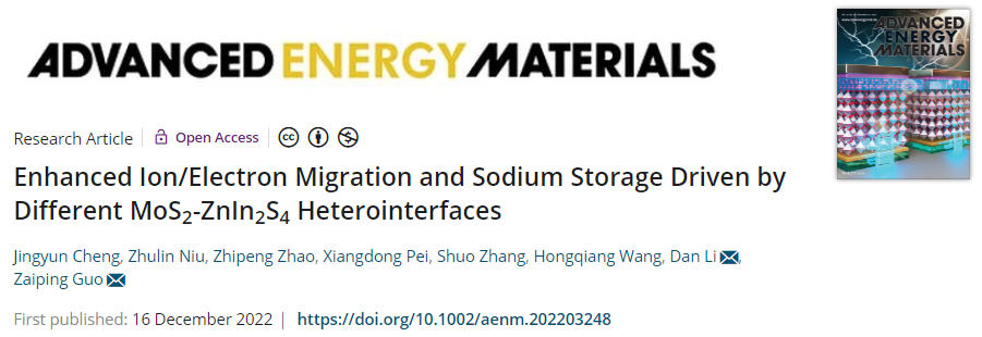?郭再萍/李丹AEM：MoS2-ZnIn2S4異質結界面增強離子/電子遷移和鈉離子儲存