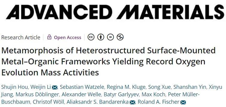 Advanced Materials：創(chuàng)紀錄高電催化劑質量活性！表面安裝的金屬有機框架衍生物用于電催化OER