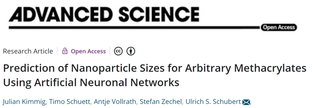 耶拿大學Adv. Sci.: 人工神經(jīng)網(wǎng)絡(luò)預(yù)測任意甲基丙烯酸酯的納米顆粒尺寸