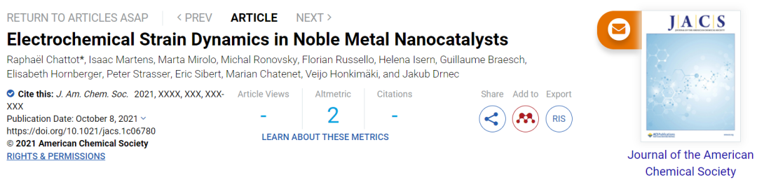 JACS：貴金屬納米催化劑的電化學應變動力學