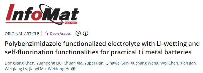 哈工大何偉東InfoMat: 用于實(shí)用鋰金屬電池的具有鋰潤濕和自氟化功能的聚苯并咪唑功能化電解質(zhì)