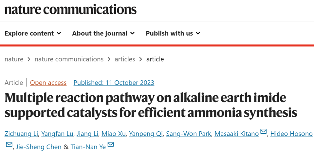 Nature子刊：堿土亞胺負(fù)載催化劑的多反應(yīng)途徑高效合成氨