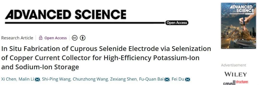 吉大Adv. Sci.：原位硒化制備硒化亞銅電極實現(xiàn)高效鉀/鈉離子存儲