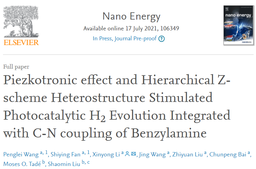 李新勇Nano Energy：BaTiO3@ZnIn2S4異質(zhì)結(jié)構(gòu)助力光催化析氫與芐胺的C-N偶聯(lián)