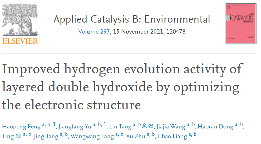 ?Appl. Catal. B.：優(yōu)化電子結(jié)構(gòu)提高層狀雙氫氧化物析氫活性
