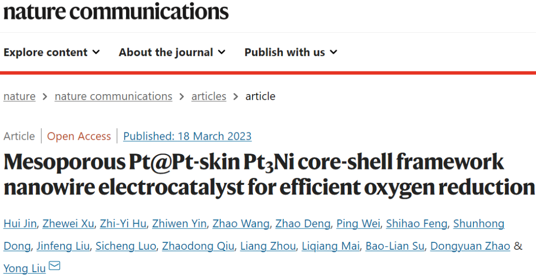 趙東元/劉勇Nature子刊：介孔Pt@Pt- skin Pt3Ni CSFWs實現(xiàn)高效ORR