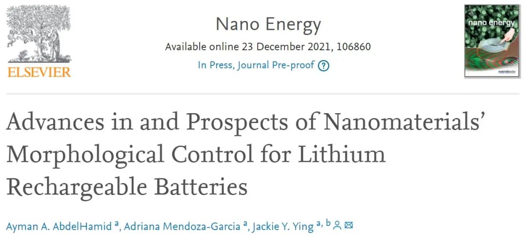 Nano Energy：可充鋰電池用納米材料形態(tài)控制的進(jìn)展與展望