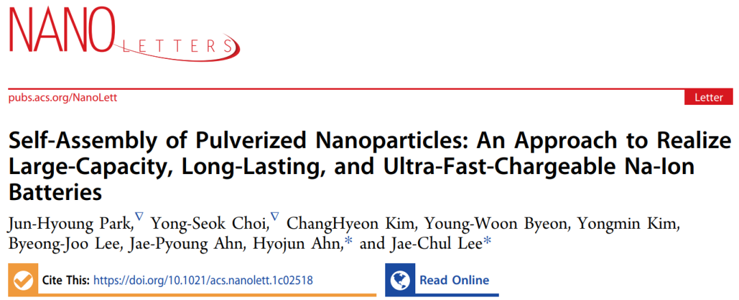 Nano Lett.：粉狀納米粒子自組裝實現(xiàn)大容量、長壽命和超快充電的鈉離子電池