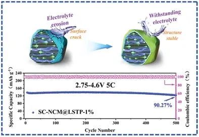 中南鄭俊超AFM：表面改性實(shí)現(xiàn)卓越長循環(huán)性能的4.6 V單晶富鎳正極
