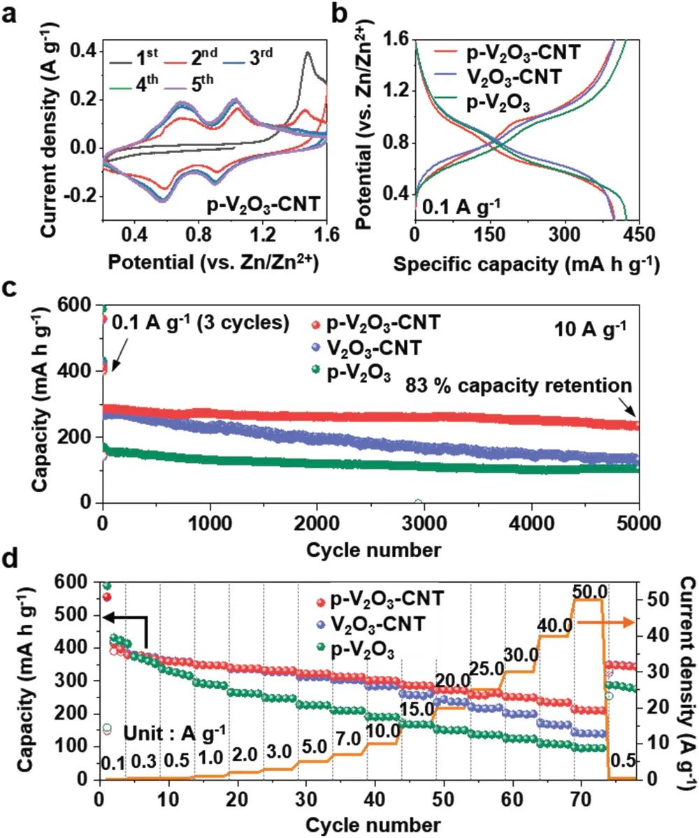 高麗大學(xué)Small Methods: 錨定大孔隙碳納米管微球來提高V2O3的電化學(xué)性能，用于超快、長(zhǎng)壽命的水系鋅離子電池