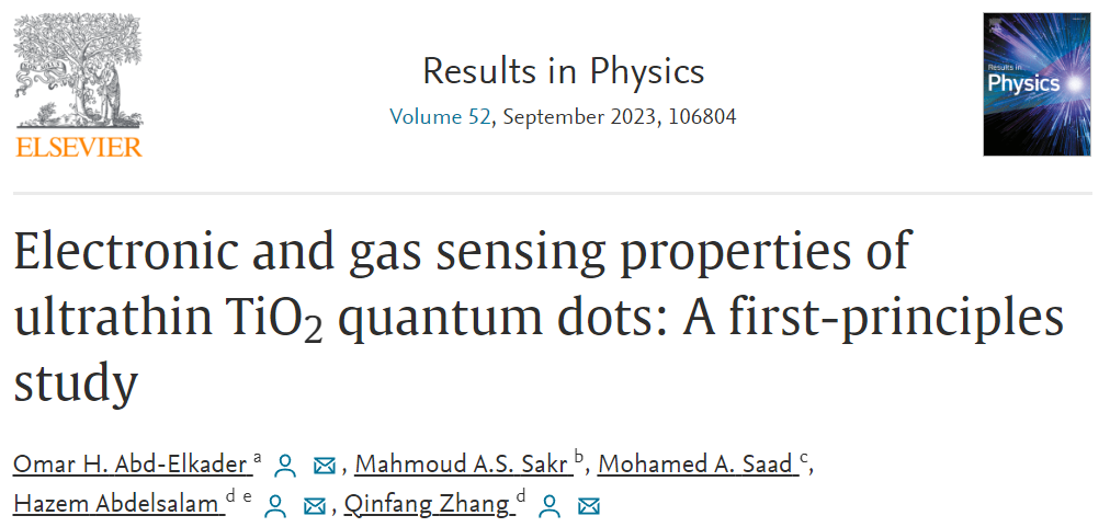 【純計(jì)算】Results in Physics：超薄TiO2量子點(diǎn)的電子和氣敏特性