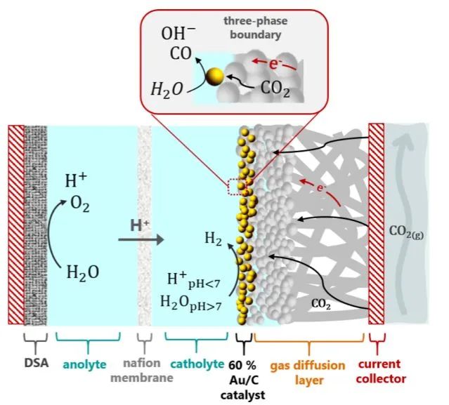 Nature子刊：金氣體擴散電極上CO2高效和高選擇性還原為CO