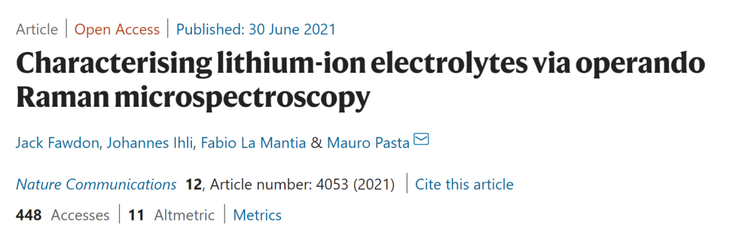牛津大學(xué)Nat. Commun.: 通過操作拉曼顯微光譜表征鋰離子電解質(zhì)