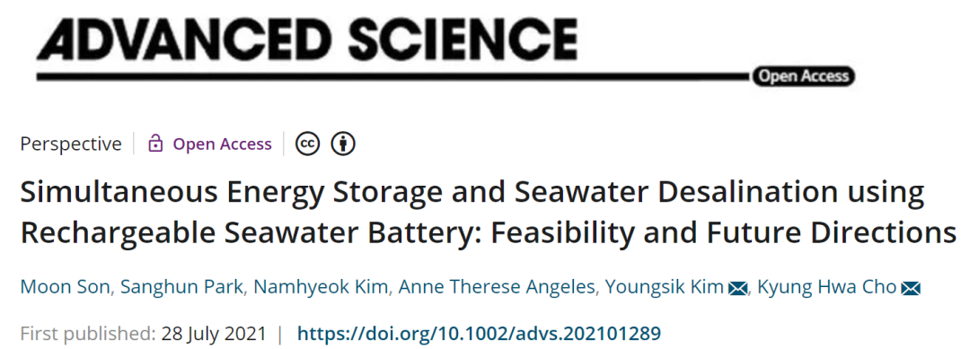 Adv. Sci.: 可充電海水電池同時儲能和海水淡化的可行性和未來展望