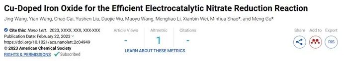 Nano Letters：銅摻雜氧化鐵實現(xiàn)高效硝酸鹽還原