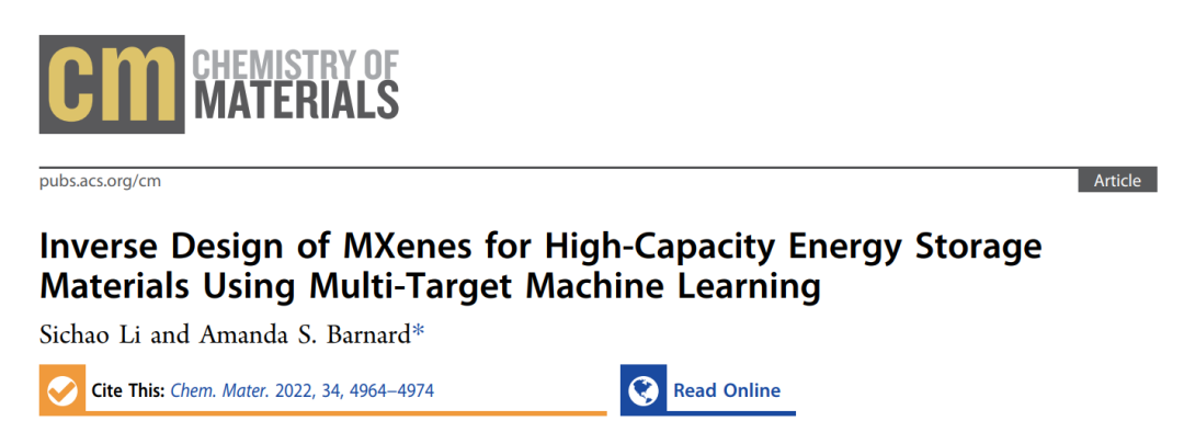 CM：多目標(biāo)機(jī)器學(xué)習(xí)實現(xiàn)大容量儲能材料MXenes逆向設(shè)計