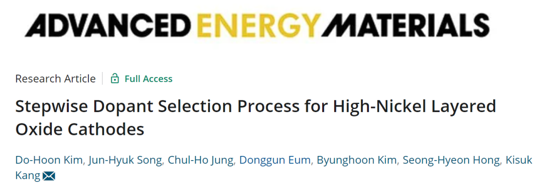 首爾國(guó)立大學(xué)AEM: 從38種元素中逐步篩選高鎳層狀氧化物正極的摻雜劑
