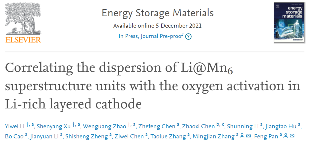 潘鋒/張明建EnSM：Li@Mn6超結(jié)構(gòu)基元的分散與富鋰層狀正極中氧活化的相關(guān)性