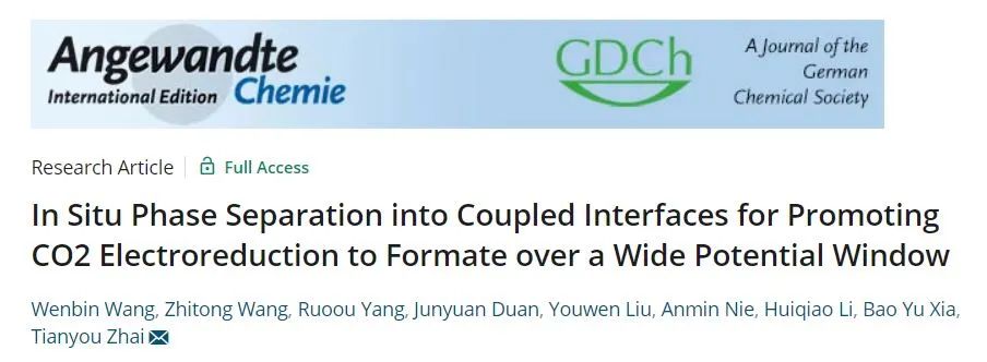 翟天佑Angew.: 原位相分離成耦合界面促進(jìn)CO2電還原形成甲酸鹽