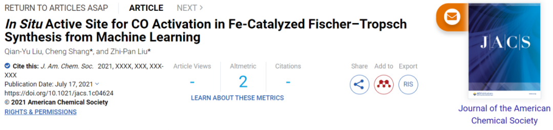 劉智攀/商城JACS：機器學(xué)習(xí)助力研究鐵催化FTS中原位共活化活性位點