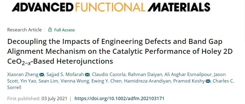 AFM：解耦缺陷和帶隙對齊機(jī)制對多孔2D CeO2-x基異質(zhì)結(jié)催化性能的影響