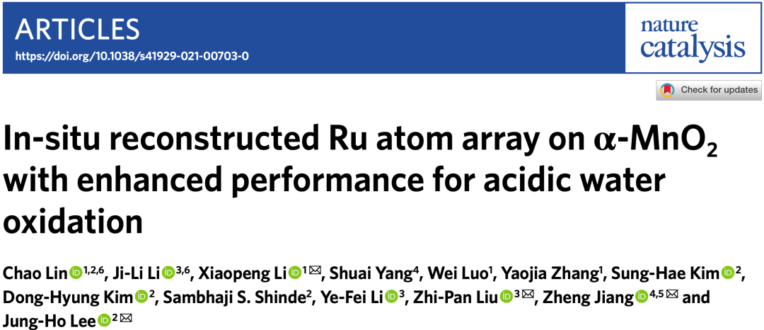 李小鵬/劉智攀/姜政等Nature Catalysis：酸性電解水催化劑突破！