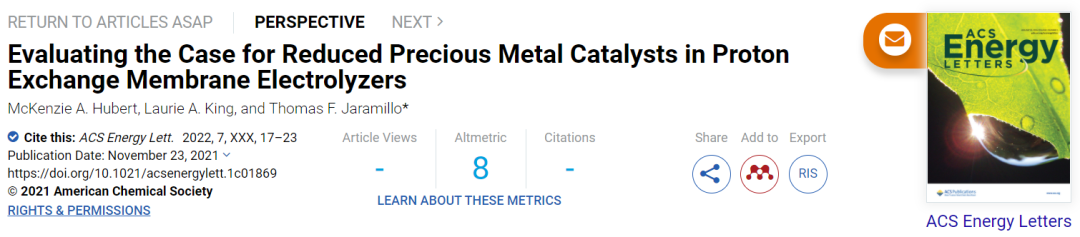 斯坦福大學(xué)ACS Energy Lett.：評(píng)估質(zhì)子交換膜電解槽中的還原貴金屬催化劑