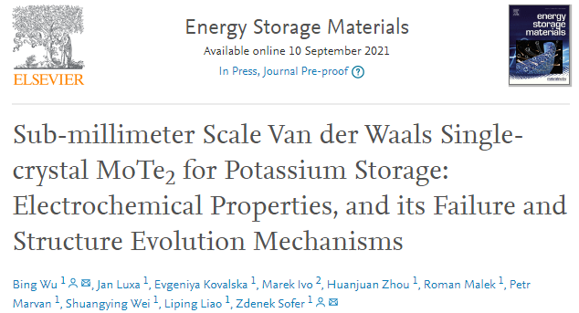 布拉格化工大學EnSM: 亞毫米級范德華單晶MoTe2儲鉀材料的電化學性質及其失效和結構演化機制