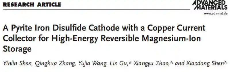 沈曉東/趙相玉/谷林最新AM：二硫化鐵正極用于鎂離子電池儲(chǔ)能