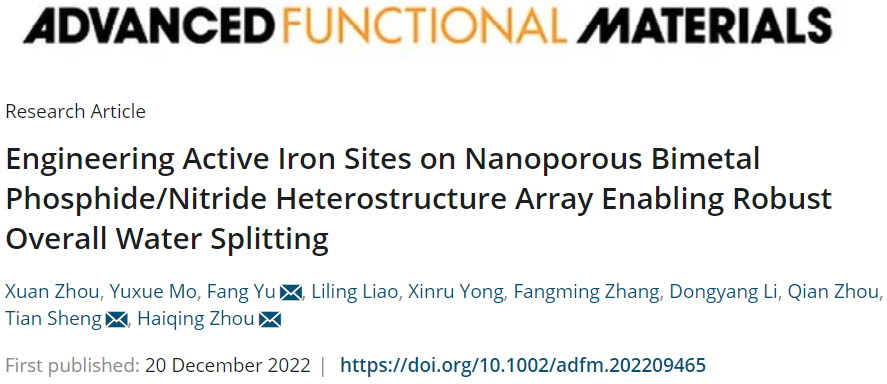 ?湖師大/安師大AFM：Fe2P/Co2N多孔異質(zhì)結(jié)陣列助力整體水分解