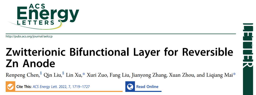 麥立強(qiáng)/徐林ACS Energy Lett.: 兩性離子雙功能層，實(shí)現(xiàn)2600小時(shí)鍍鋅/剝離！