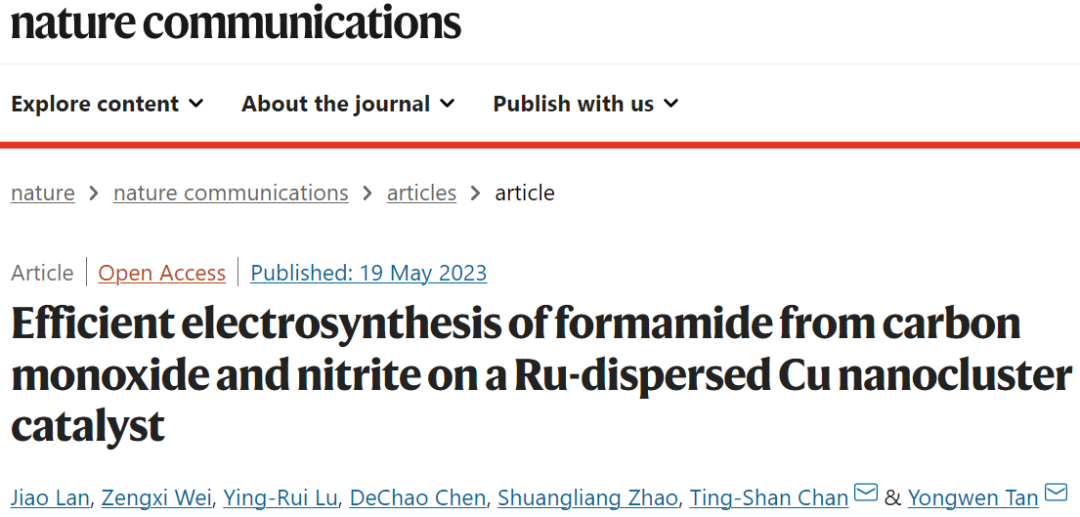 譚勇文/詹丁山Nature子刊：Ru1Cu SAA催化CO和亞硝酸鹽高效合成甲酰胺
